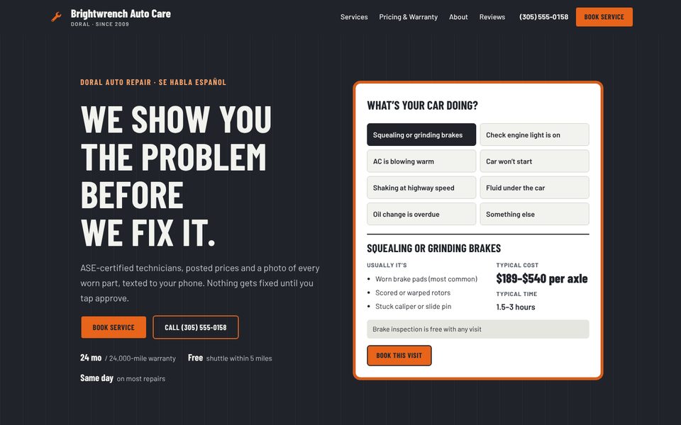 Brightwrench Auto Care website design